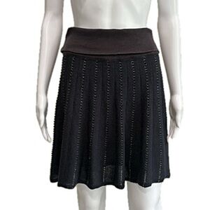 Free People Metallic Thread Knit Mini Skirt Size XS Black Foldover Waistband